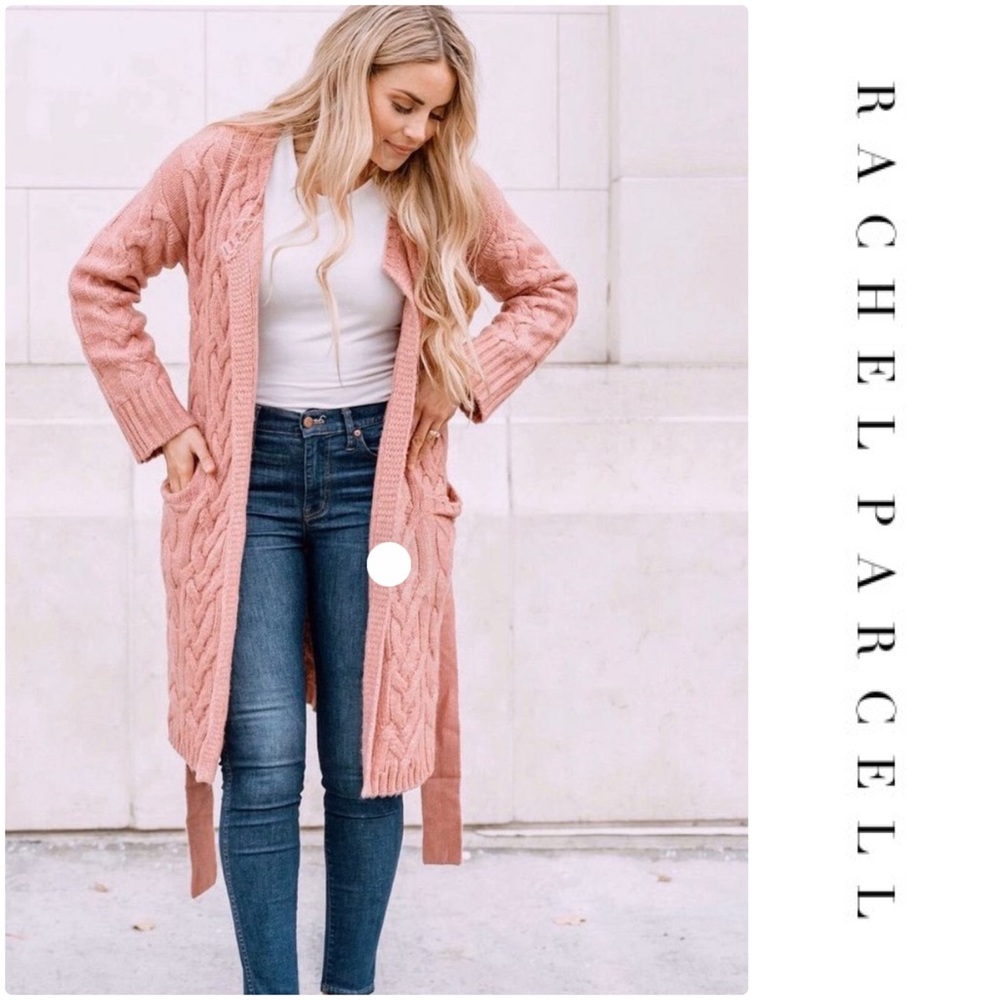 Rachel Parcell Cozy Cable Belted Long Cardigan